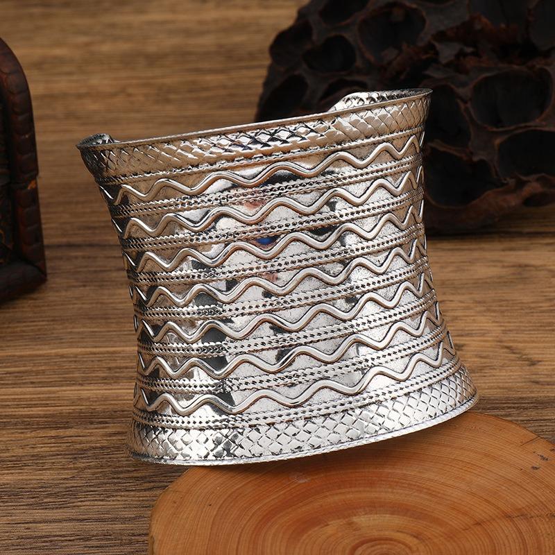 Wide Concave Bracelet Vintage Miao Silver Pattern Bohemian Bracelet Female Personality Exotic Bracelet Accessories