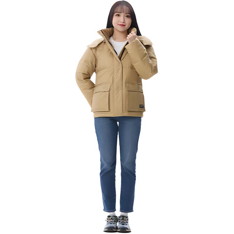 Levis Solid Color Removable Hooded Double-Breasted Down Jacket Women Outerwear Brown A8593-0000