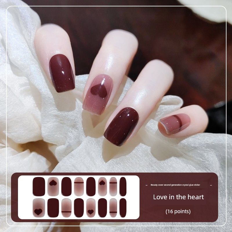 

Beauty Cover UV Nail Sticker Willow Leaf Elegant Waterproof Full Stickers 16 Finger Gel Semi-Curing Phototherapy Stickers Semi-Baked Nail Stickers Love in the heart(XTGQ031(16 fingers))