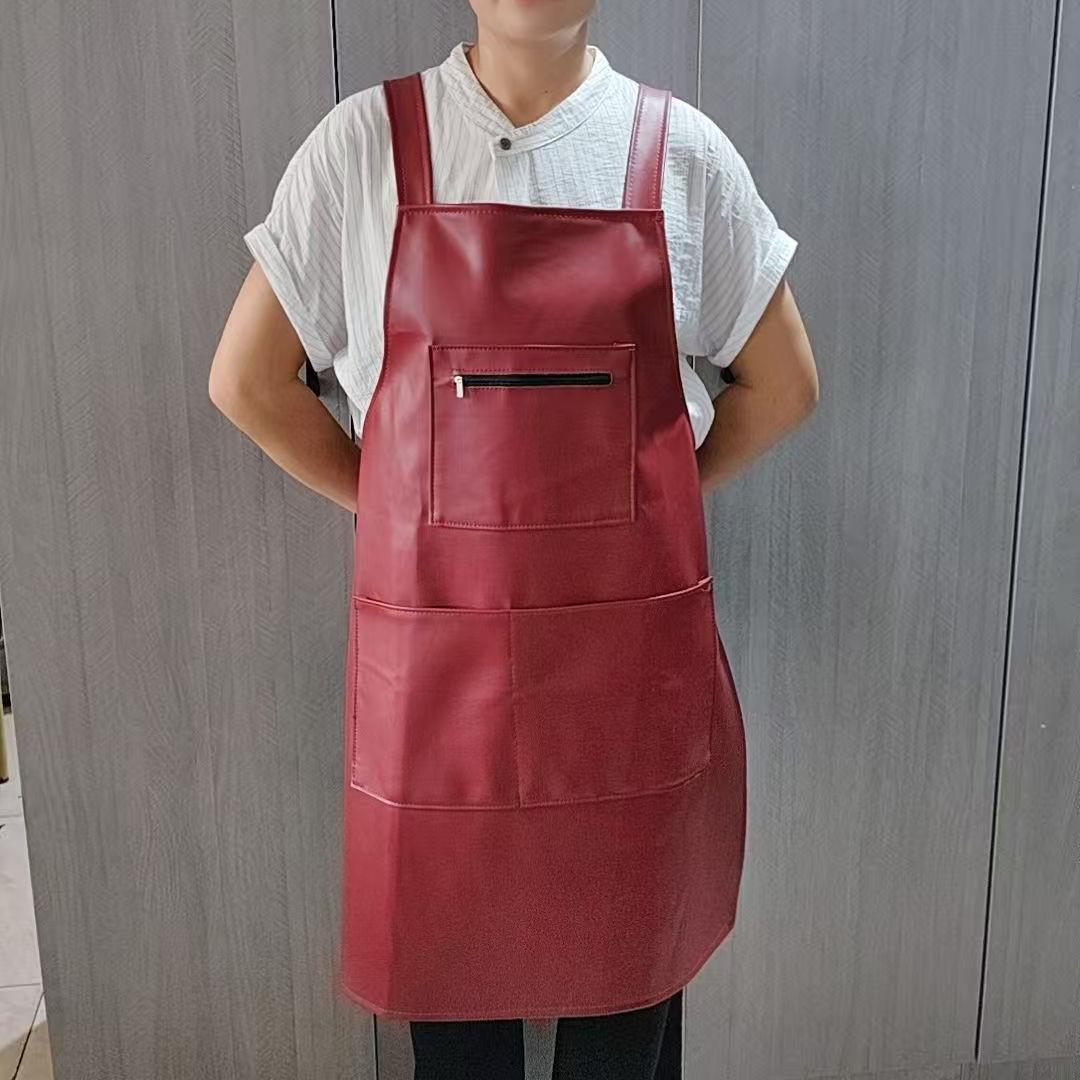 Waterproof Double Shoulder Strap PU Leather Kitchen Apron