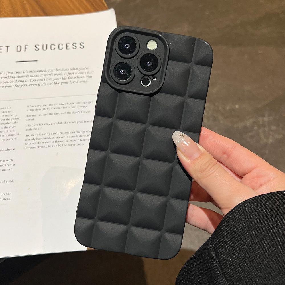 Solid Color Three-dimensional Grid Is Suitable for Apple 17 Anti-drop Mobile Phone Case iPhone16PROMAX Lens All-inclusive Protective Case.