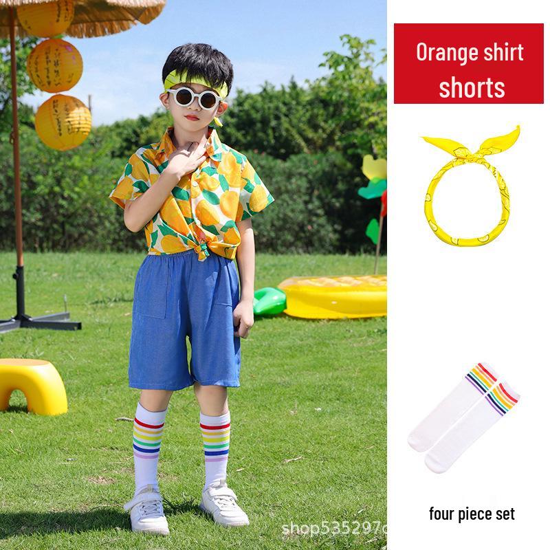 In-Stock Hong Kong Style Floral Cheerleading Uniforms for Boys & Girls - Short Sleeve Performance Costumes (Kindergarten)