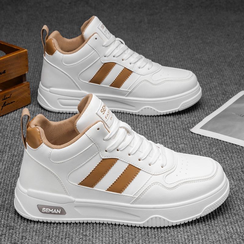 

Men s Versatile High-Top Canvas Sneakers – Autumn Breathable, Thick-Soled Casual White Shoes for Students 44