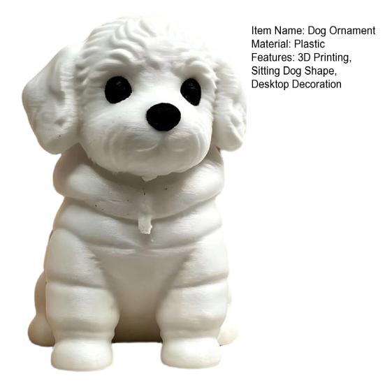 3D Printed Sitting Dog White Dog Figurine Mini Statue
