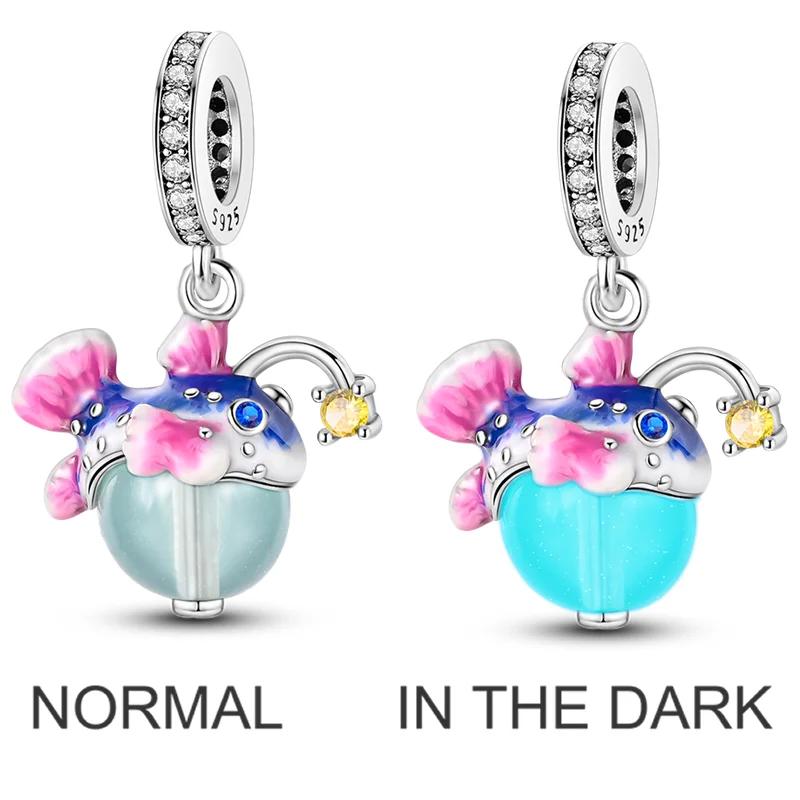 Copper Sea Fish Charms Bead Luminous Turtle Octopus Conch Pendant Fit Original Bracelet Diy Women Jewelry