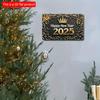 2d Flat 30*20cm, Boho Style Wooden "Happy New Year 2025" Sign, Wall Hanging Decorative Plaque, Multipurpose Square Wreath Sign, for Home, Kitchen,