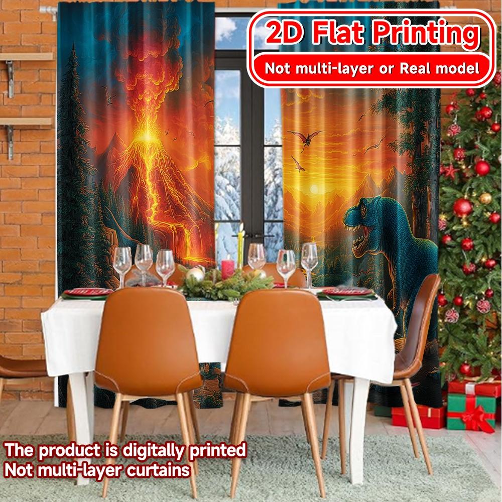 Set Of 2 Flat Printing Curtains Without Rod Dinosaur Adventure Nature Women Is Day Festival Fashion Versatile Curtain Made Polyester