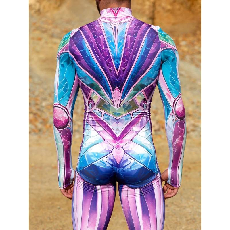 Halloween Colorful Candy Jumpsuit Unisex Noble Gem Robot Print Cosplay Bodysuit Punk Zentai Suit Festival Party Rave Outfits New