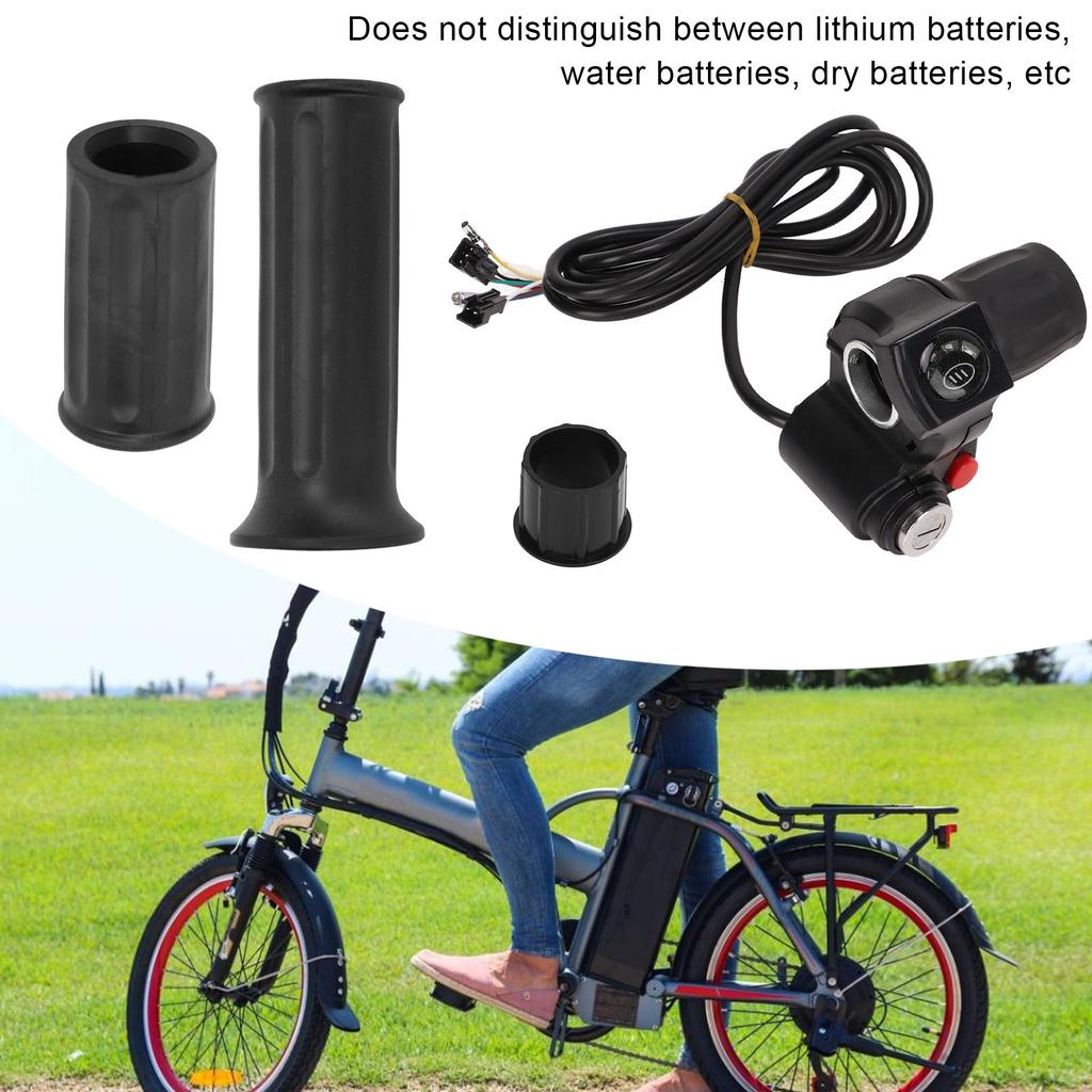 Electric Bike Throttle Grip 4 Lights Half Lock Speed Twist Throttle Grips with Keys for 48V Modified Bike SM Interface