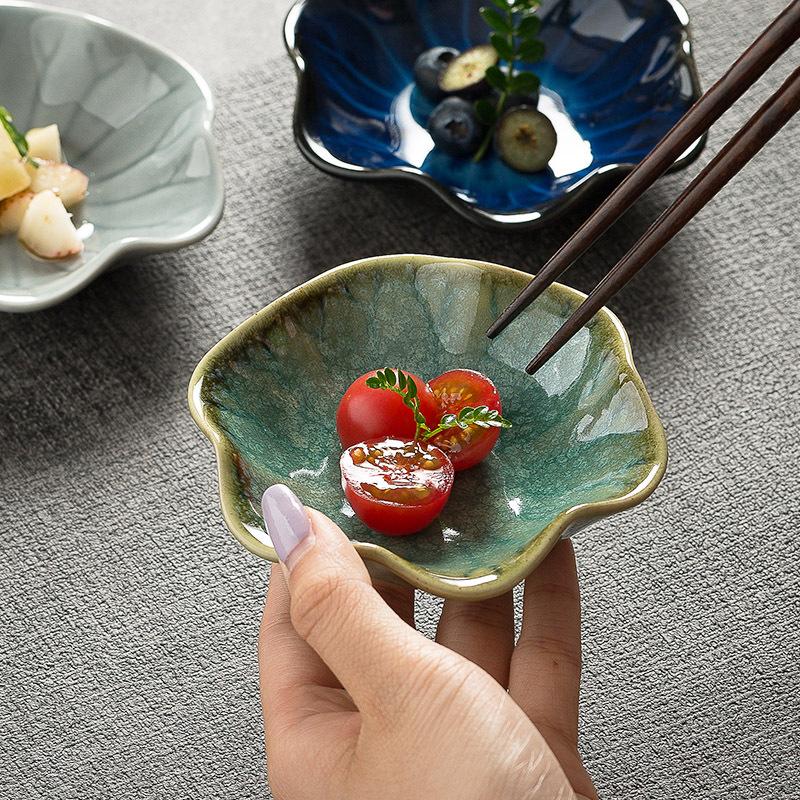 Japanese-Style Household Hot Pot Dipping Dish, Lotus Leaf-Shaped Taste Dish, Barbecue Meat, Soy Sauce, Vinegar Dish, Oil Dish, Underglaze Color, Good-