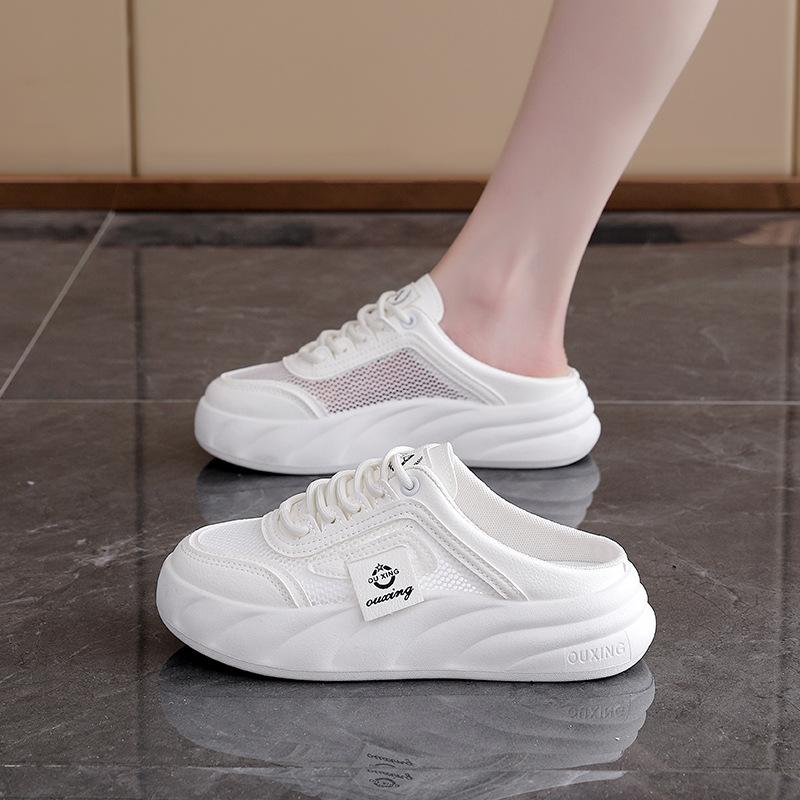 Soft-soled little white shoes women's popular 2025 summer new fashion mesh breathable student slippers women's outer wear 6681