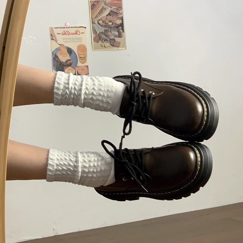 

British style Martin small leather shoes women s 2025 autumn and winter new retro versatile college lace-up thick heel platform single shoes 40