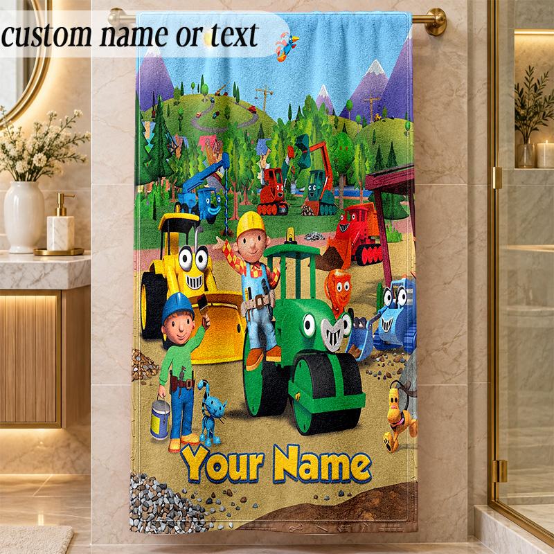 Beach TowelBob the Builder Custom Name Text Personalized Soft Towel for Beach Pool Indoor Home Decor Gift