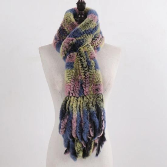 New Lady Knitted Real Rex Rabbit Fur Tassel Scarves Women Winter Warm Natural Rex Rabbit Fur Muffler Thick Knit Real Fur Scarf