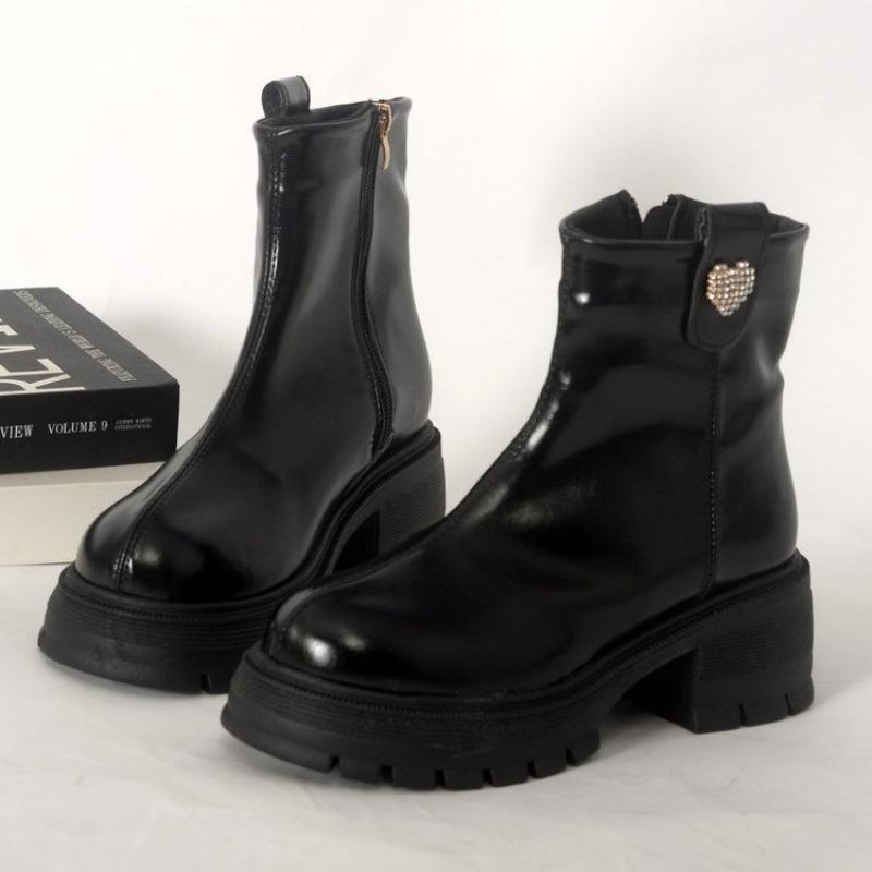 

Fashion Women s Thick Heel Cotton Boots Winter New Round Head Side Zipper Metal Buckle Thick Sole Anti-slip Wear-resistant Short Boots 35