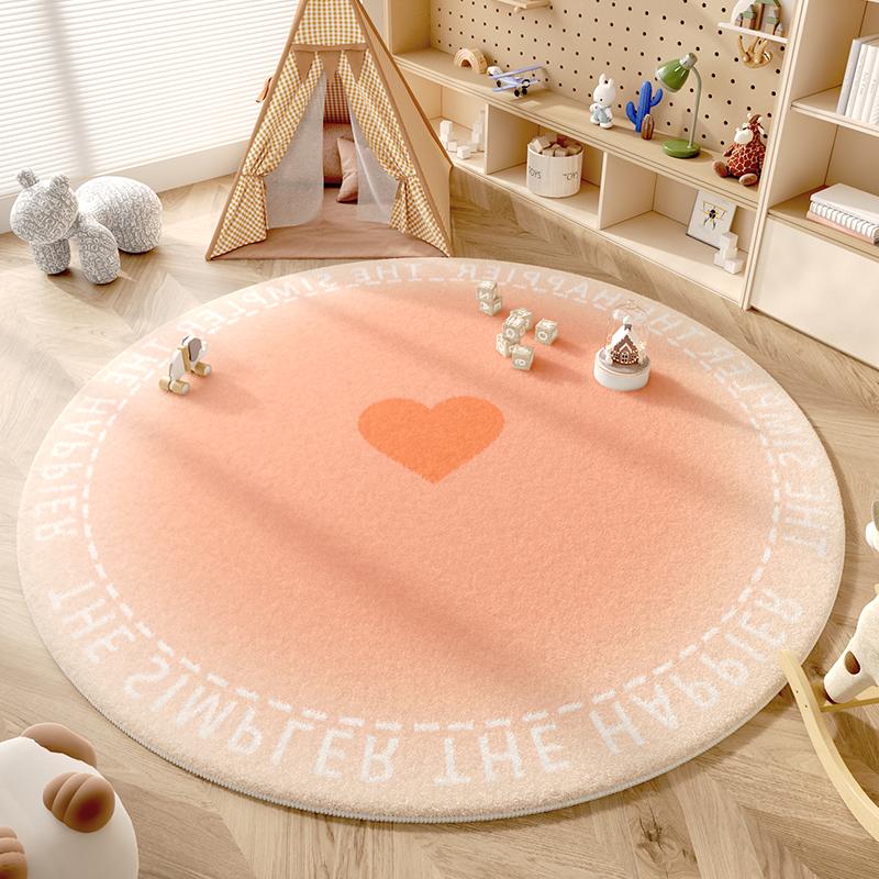 Pink Girl New Round Carpet Children Room Warm Fluffy Soft Decorative Carpets Geometric Love Anti Slip Rug Carpet for Living Room