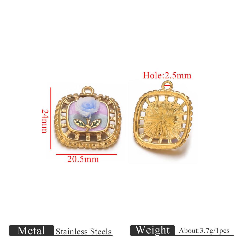Colorful Oil Drop Flower Pendant Stainless Steel Gold Color Charm Necklace Bracelet DIY Making Jewelry Accessories Dropshipping