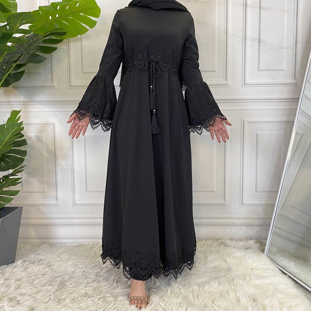 Women's Muslim Lace Stitching Dress - Middle Eastern Fashion