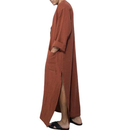 Bata para Hombre Cuello Redondo Mangas Largas Sencilla Dividida Pulóver Media Botonadura Simple Longitud Tobillo Tallas Grandes Ligera Suave Batas de Primavera para Uso Diario