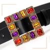 Colorful Rhinestone Belt Square Buckle PU Leather Belt Fashion Women Waistband  Girl