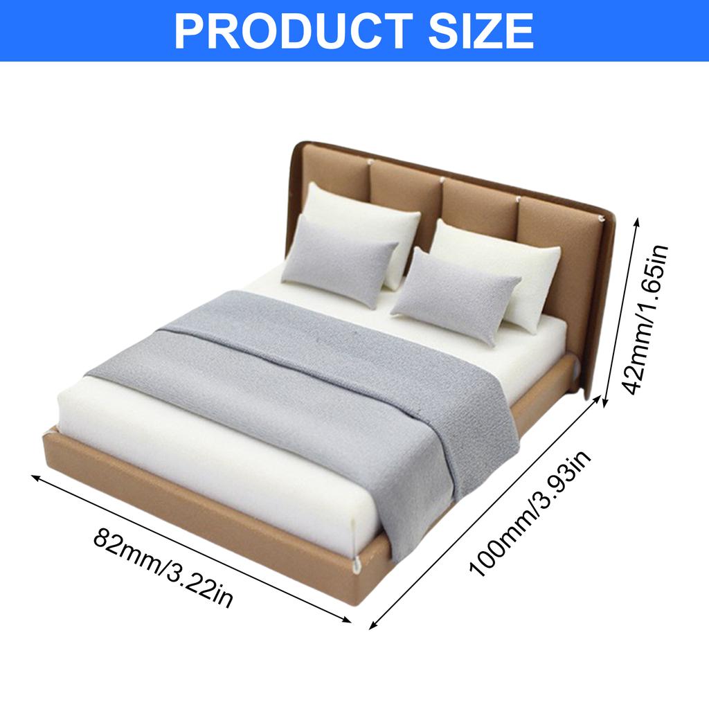 1/20 Scale Dollhouses Bedroom Decorative Miniature Double Bed With Beddings for Craft Project Model Scene Display Decors