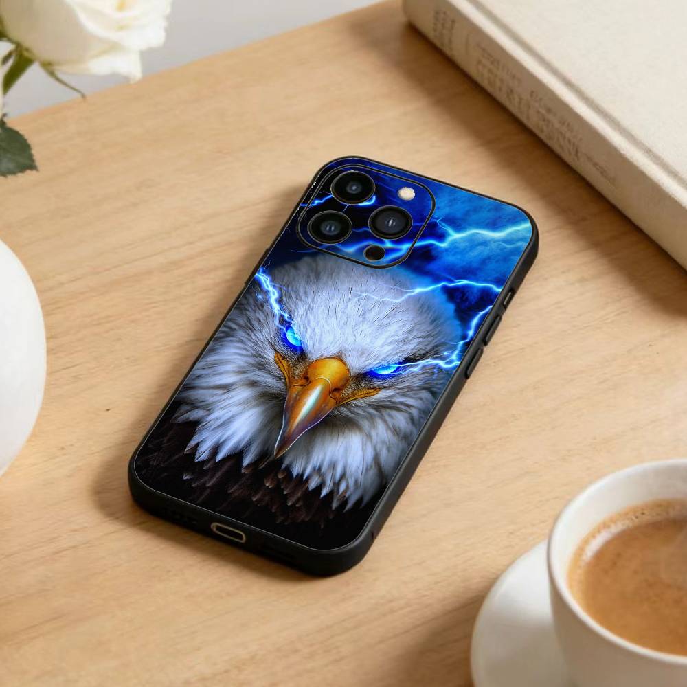 Cool Eagle Phone Case For iPhone17,16,15,14,13,12 Plus,Max Soft Silicone Black Cover
