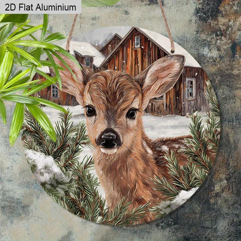 2D Flat Aluminium Christmas Sign with Deer & House Pattern - Charming Figurine Ornaments - Ideal for Front Door, Wall, Porch, Window Decor - Ideal