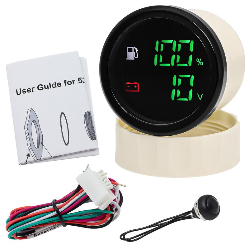 New 52mm Universal 2 in 1 Dual Gauge with Alarm LED Fuel Level Meter Voltmeter+Fuel Tank Level Sensor 0-190 Ohm Car Boat Custom