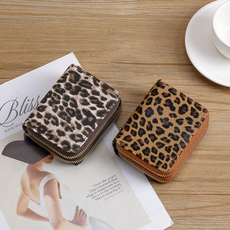 Portafoglio da donna a soffietto con doppia cerniera e stampa leopardata in pelle PU Portacarte di credito Portamonete di grande capacità Organizzatore di carte