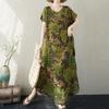 Kurzarm Plus Size Baumwolle Vintage Blumenmuster Neu in Kleidern für Damen lässig locker langes Sommerkleid