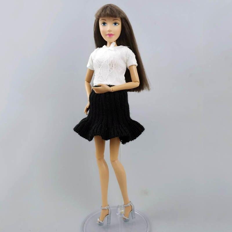 Lace Fashion Doll Clothes For Barbie Doll Outfits White Short Top T-Shirt Black Skirt For 1/6 BJD Doll Accessories Toys