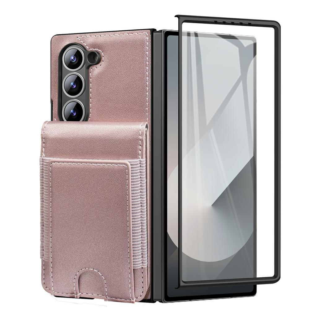 For Samsung Galaxy Z Fold5 5G Case Card Bag Kickstand Leather+PC Phone Cover with HD Screen Protector