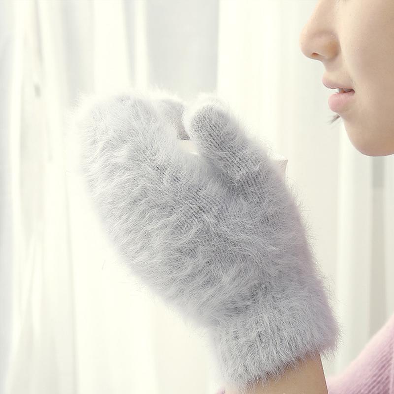 Women Winter Warm Cashmere Gloves Elastic Full Finger Mittens Soft Rabbit Fur Warm Plush Gloves Girls Knitted Riding Gloves