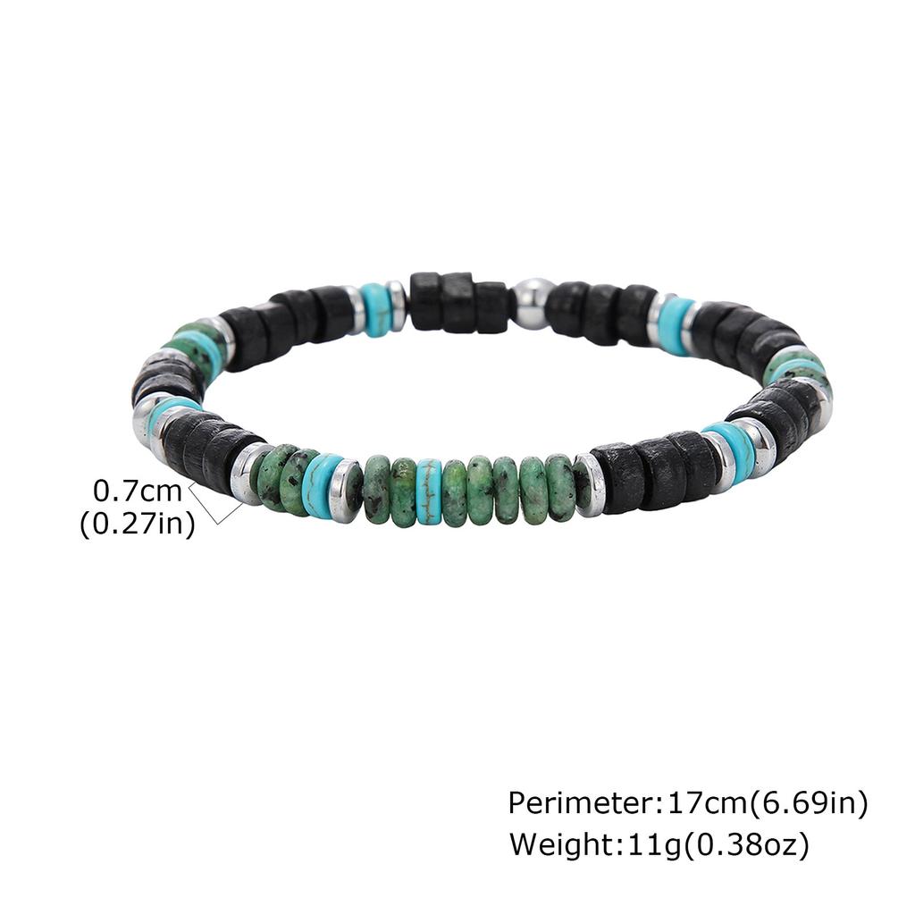 Vnox Retro Accent Stone Spacer Imitation Black Agate Beaded Bracelet with Elastic Rope, Boho Style Men's Jewelry for Party