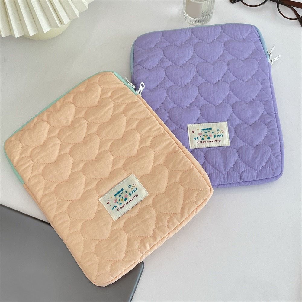 Cartoon Prints Laptop Storage Bag Love Plaid Tablet Sleeve Pouch Notebook Storage Bag  For Women