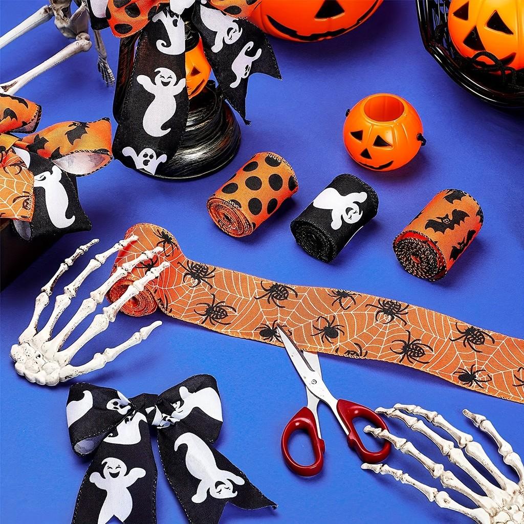 Kreatywna Dekoracja Halloweenowa Wstążki z Nadrukiem Kropki Pająk Nietoperz Do Pakowania Prezentów