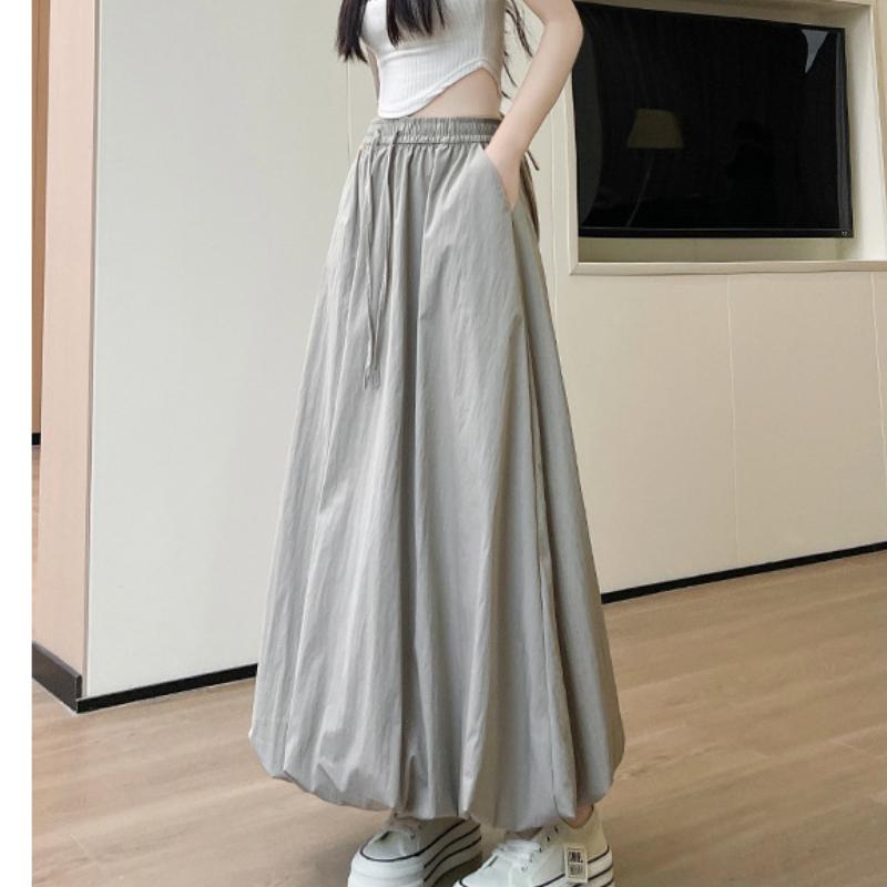 

Серая пышная юбка-бутон для женщин на лето, тонкая юбка-фонарик из ледяного шелка, с высокой талией, приталенная, А-силуэта, миди XL