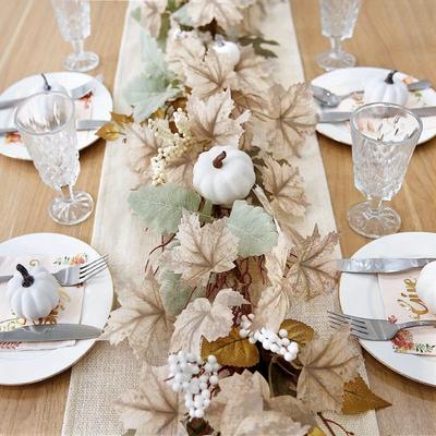 1Pc 1.8m Fall Maple Leaf Garland for Thanksgiving Home Decoration Autumn Maples Leaf Pumpkin Berry Garland Harvest Decor for Halloween Christmas Decor