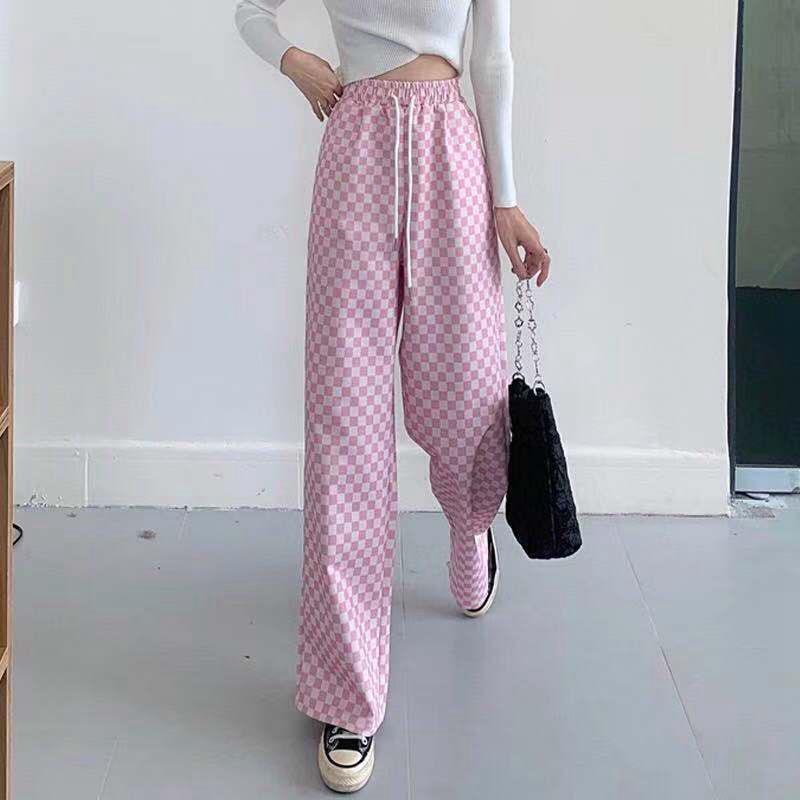 Drapey Plaid Wide-Leg High-Waisted Women's Summer Pants