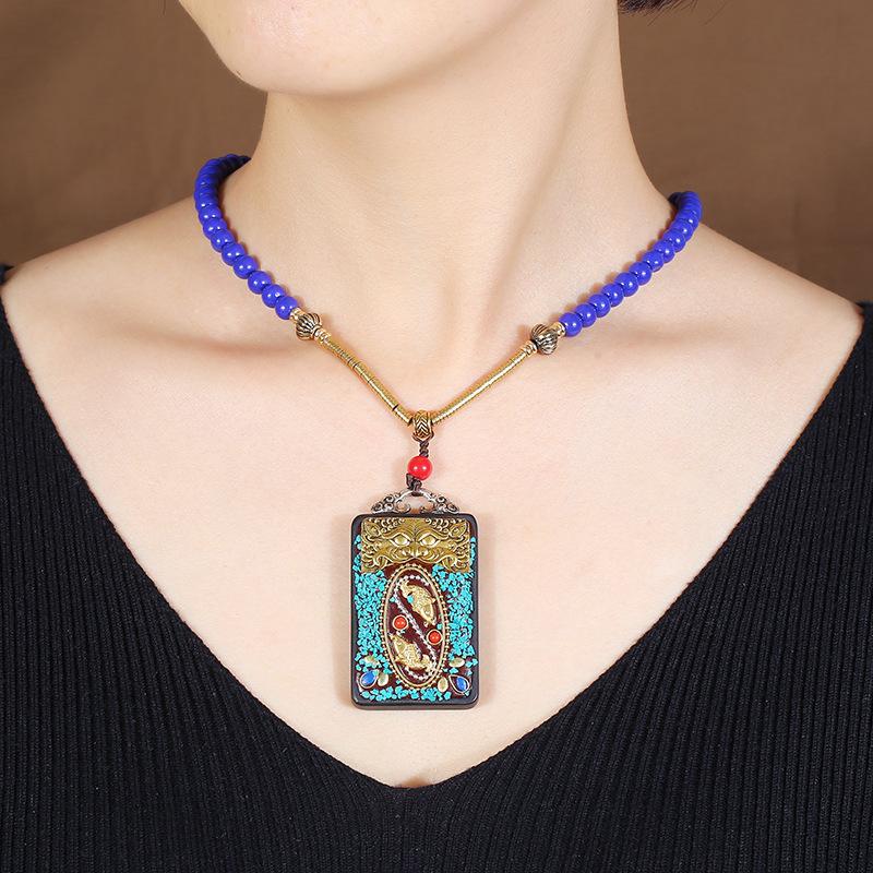 Nepalese Ebony Amulet Necklace Men's and Women's Retro Simple Short Collarbone Chain Cotton and Linen Clothes Accessories