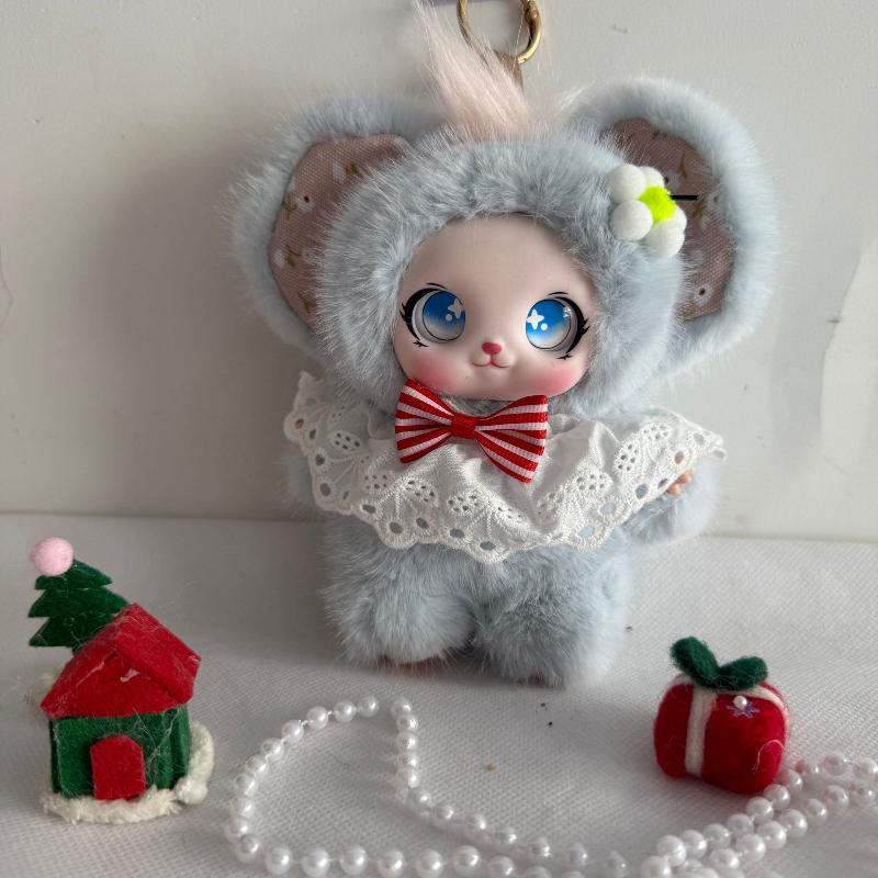 Cute Mouse Stuffed Bag Charm Fluffy Soft Rubber Face Plush Pendant for Car Hanging Decor Keychain Kids Gift