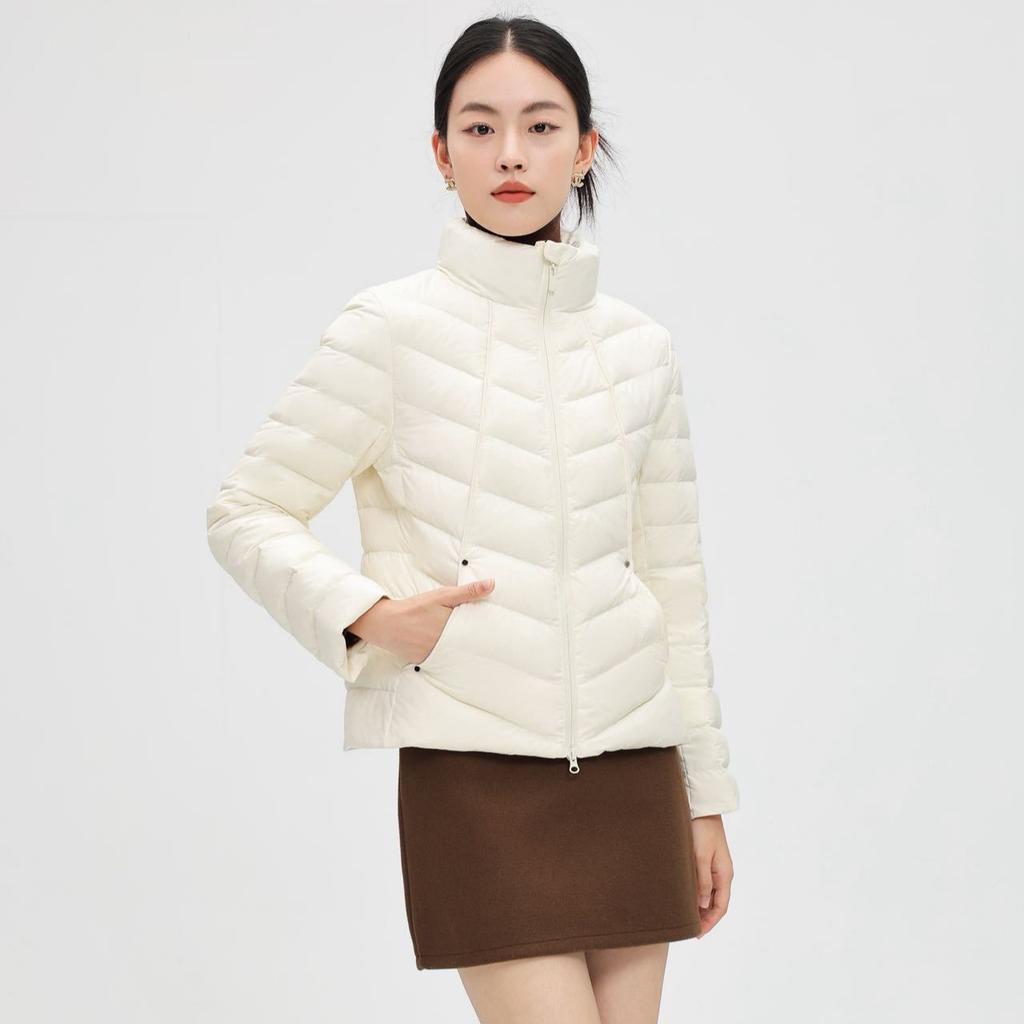 European lightweight down jacket for women, short new winter petite fashion stand-collar white duck down mini jacket