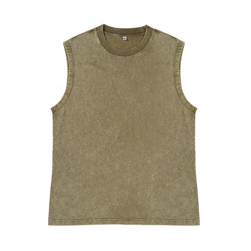 Men's Washed Cotton Sleeveless T-Shirt Crew Neck Loose Fit Workout Tank Top