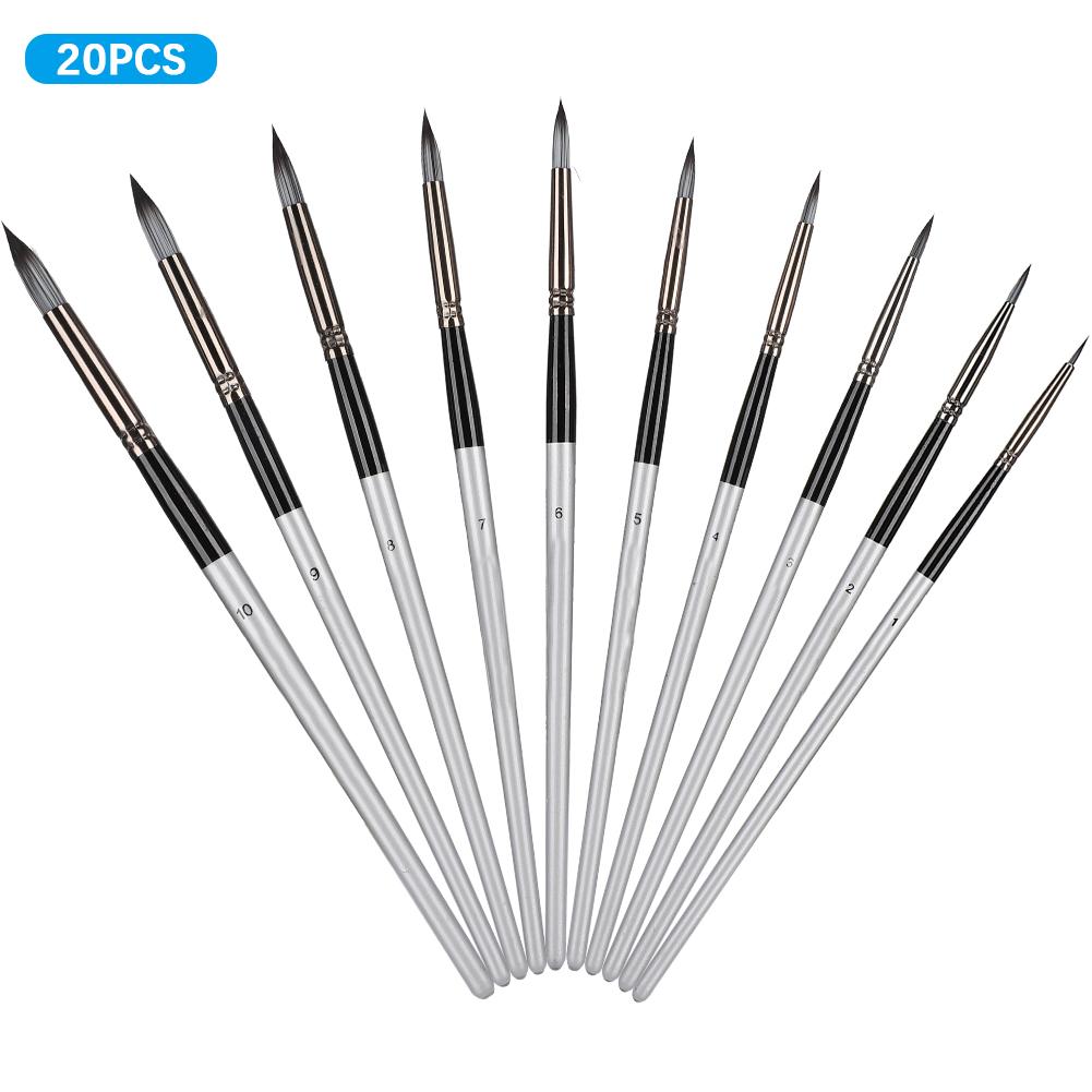 2 Sets Artist Brushes Nylon Wool Silver Gray Holder Watercolor Gouache Acrylic Painting Tool