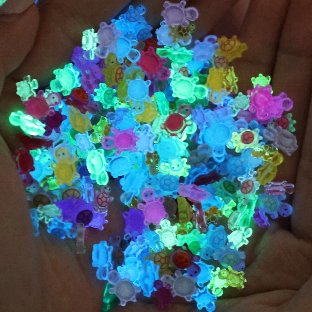 500Pcs Cartoon 3D Luminous Turtle DIY Night Glow Miniature Figurines Dopamine Colored Mini Resin Animals Fairy Garden Decoration