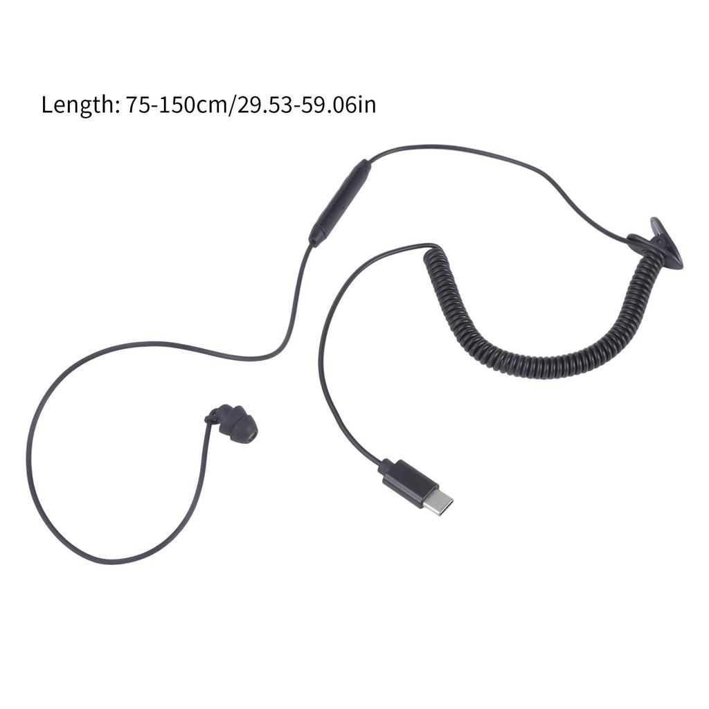 אוזניית צד בודד עם כבל USB-C מתכוונן באורך 75-150 ס"מ, כפתור ניהול מוזיקה לסמארטפונים, מחשבים וטאבלטים