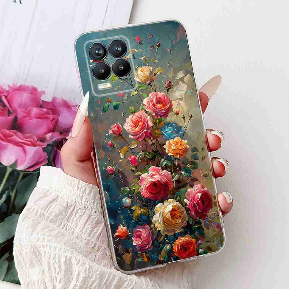 For Realme 8 4G RMX3085 Case Fashion Painted Flowers Soft Silicone TPU Cover For Oppo Realme8 realme 8 6.4" Phone Shell Bumper