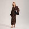 Leopard Print Nightgown, Women's Summer and Autumn Long Sleeved Light and Thin Morning Gown, Pearl Yarn Wild Beauty Home Gown