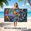City Cyberpunk Theme Soft Beach Towel Personalized Custom Name Text Towel Portable for Beach Pool Travel