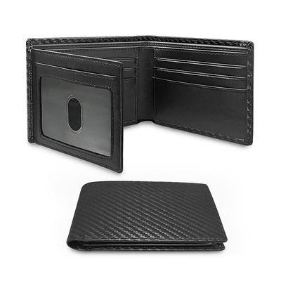 Slim Minimalist Tri-Fold Wallet Carbon Fiber  Blocking Men's  Wallet With ID Window and 9 Card Slots